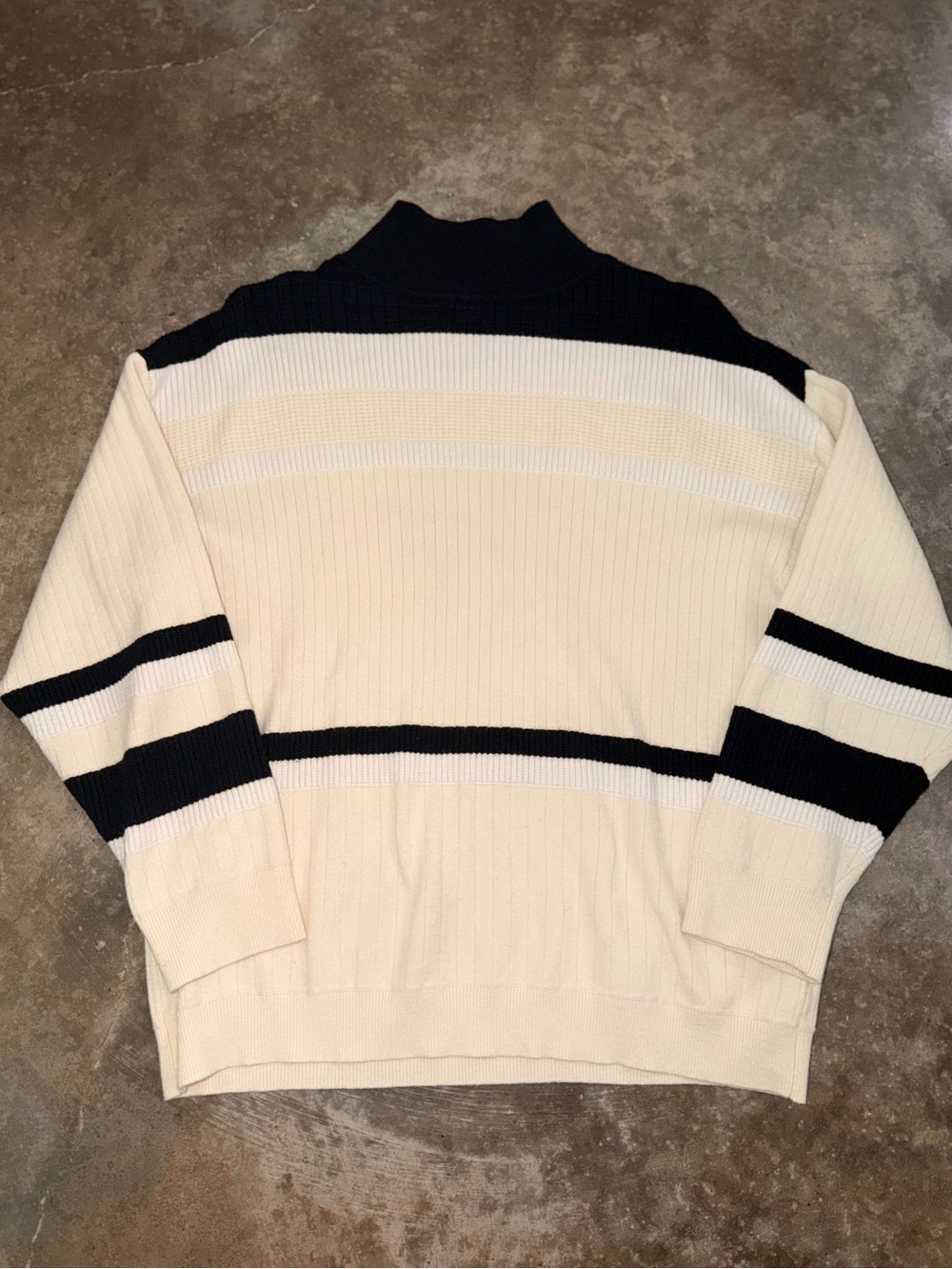 Dee Dee S Cream Black Striped Mock Neck Sweater Oversized Viscose Blend Classic